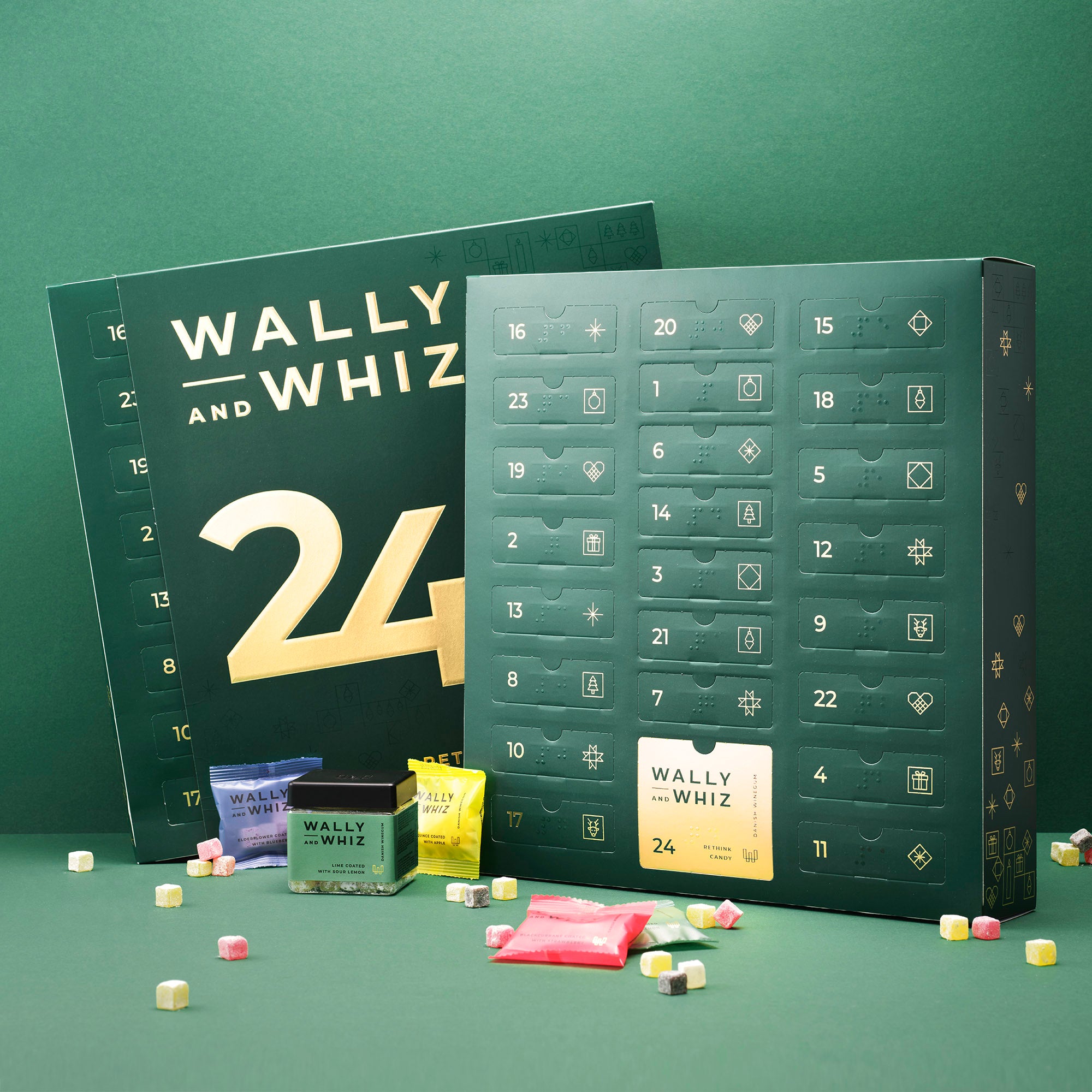 Green Christmas Advent calendar - 23 bags of delicious winegums and 1 tub, 393g